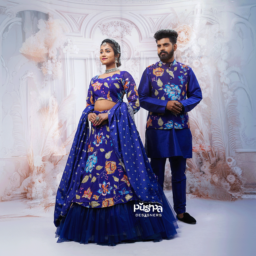 Navy Blue Kalamkari Lehenga Combo Set - Image 2