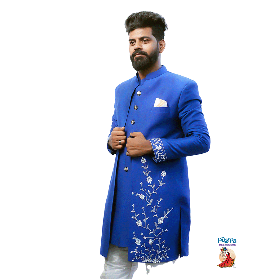 Royal Blue Designer Sherwani - Image 2