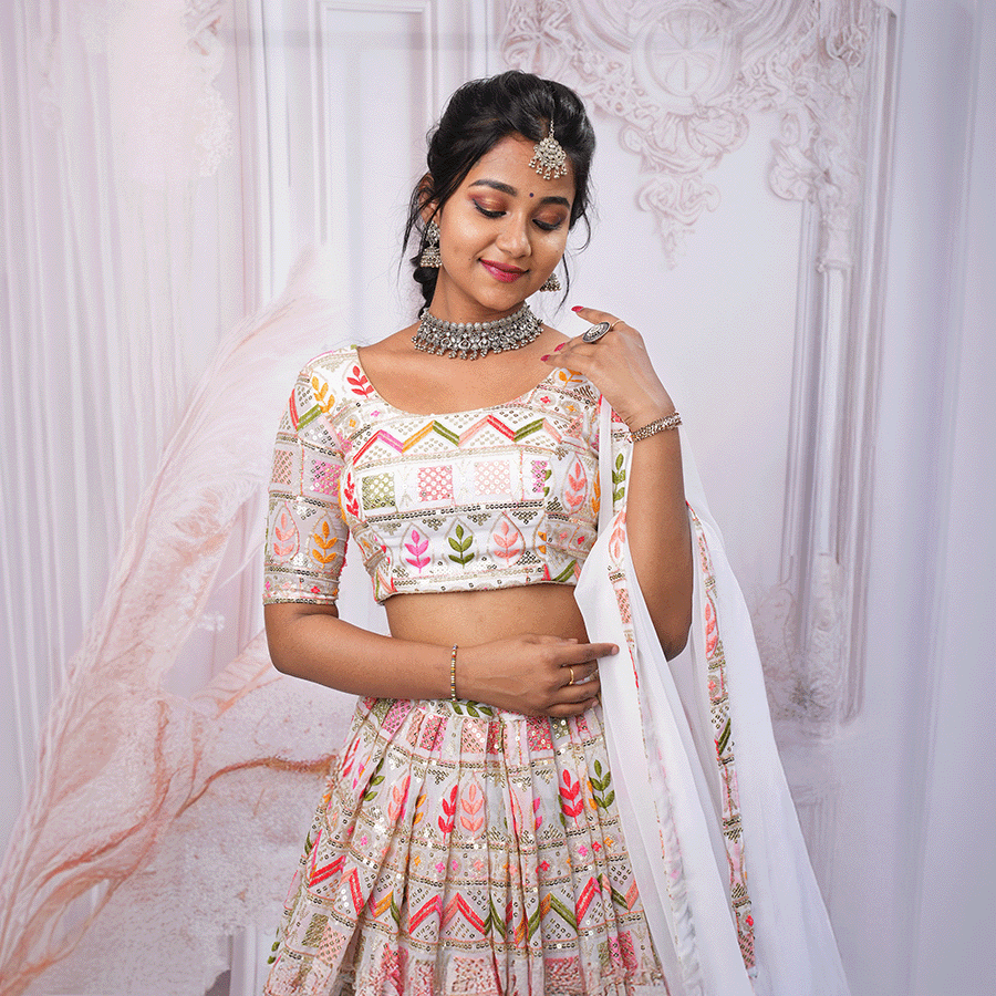 White Floral Lehenga